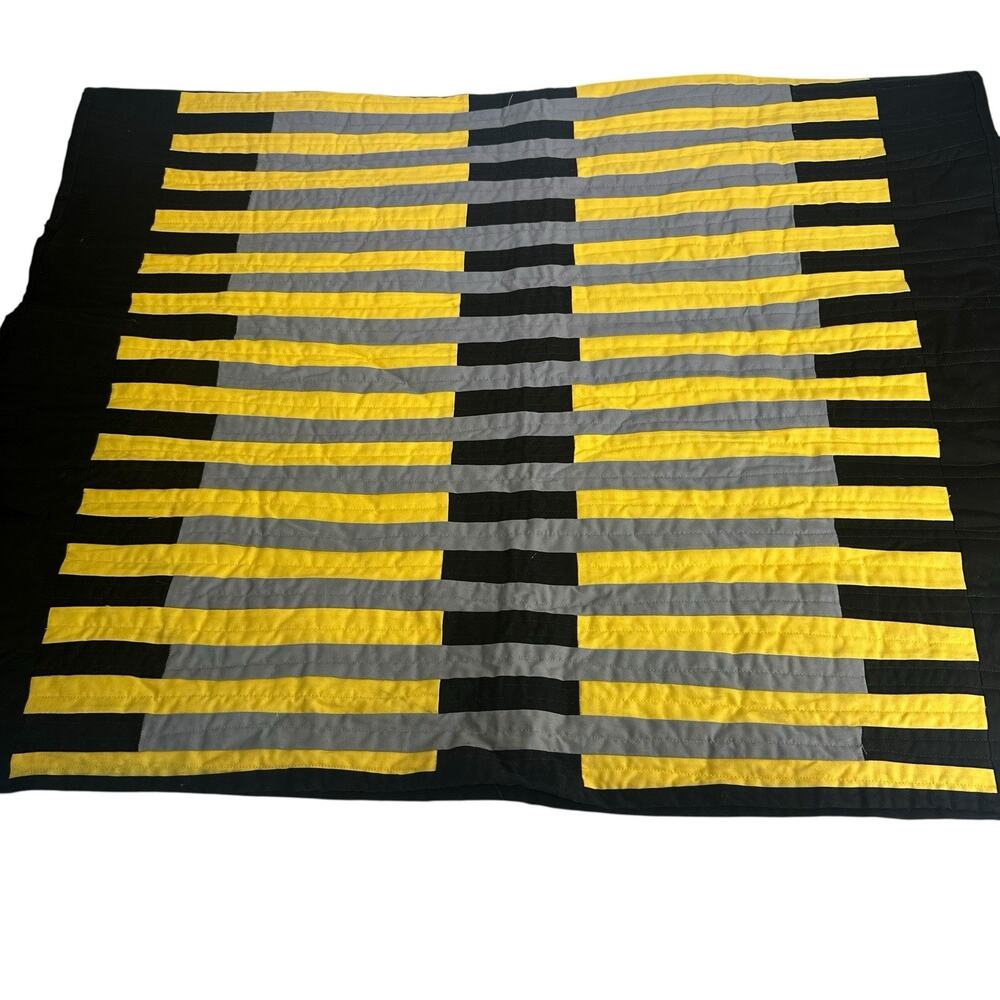 black yellow gray throw striped quilt blanket